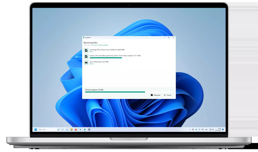 LocalSend 在 Windows 上接收文件的界面